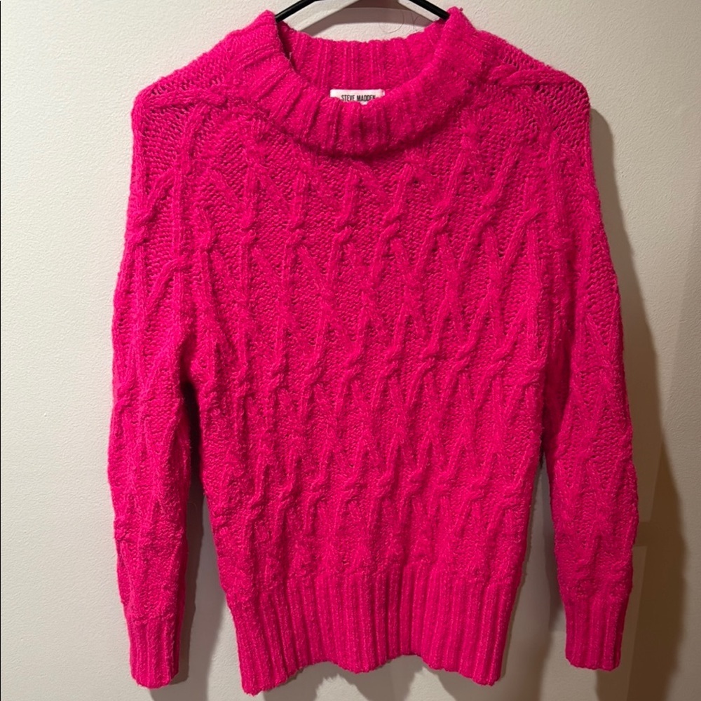 Women's Steve Madden Bright Pink Cable Knit Sweater - Picture 2 of 6